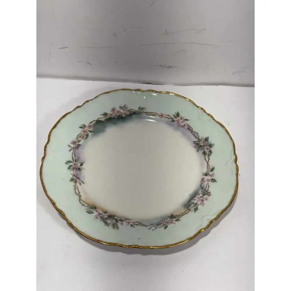 Antique France‎ Dinner Plate H & Co Limoges Hand Painted Blue Floral Good Edges